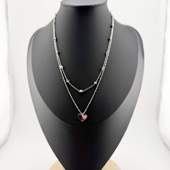 Kendra Scott Ari Heart Multi Strand Necklace Silver Layered Heart Pendant - Picture 9 of 12